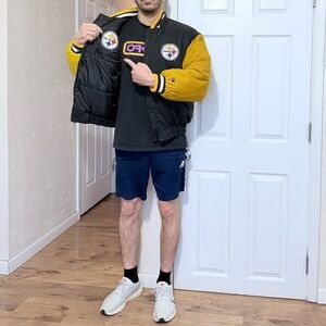 Vintage Pittsburgh Steelers Pro Player Reversible Winter Bomber Jacket Size P/S